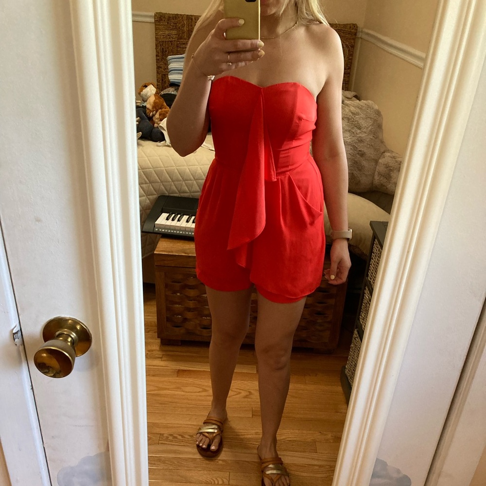 Strapless orange going out romper